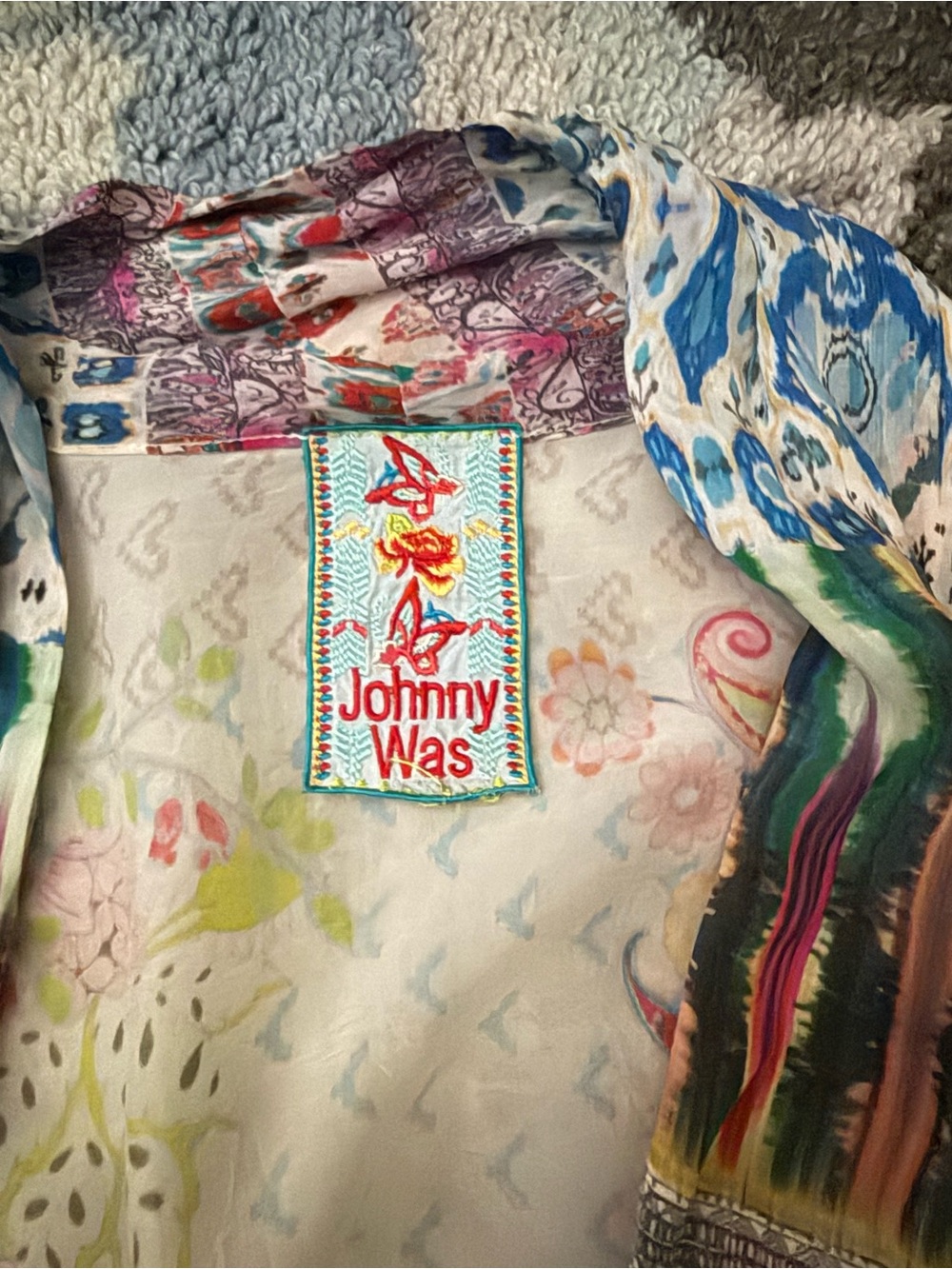Johnny Was Multicolor Patchwork Floral Kimono - Red, Blue, Green, Yellow, Pink - Picture 3 of 3
